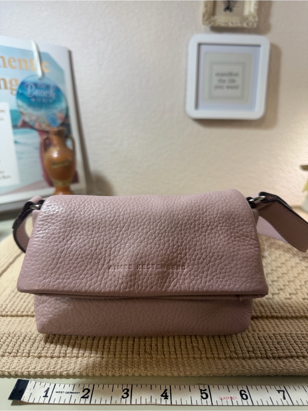 Aimee Kestenberg Blush Pink Pebbled Leather Crossbody Bag | Foldover Flap